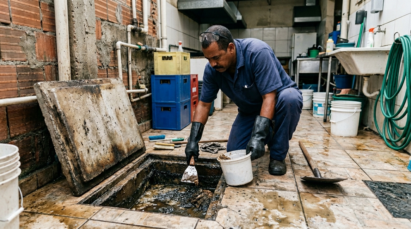 Limpeza de caixa de gordura residencial em Uberaba‑MG